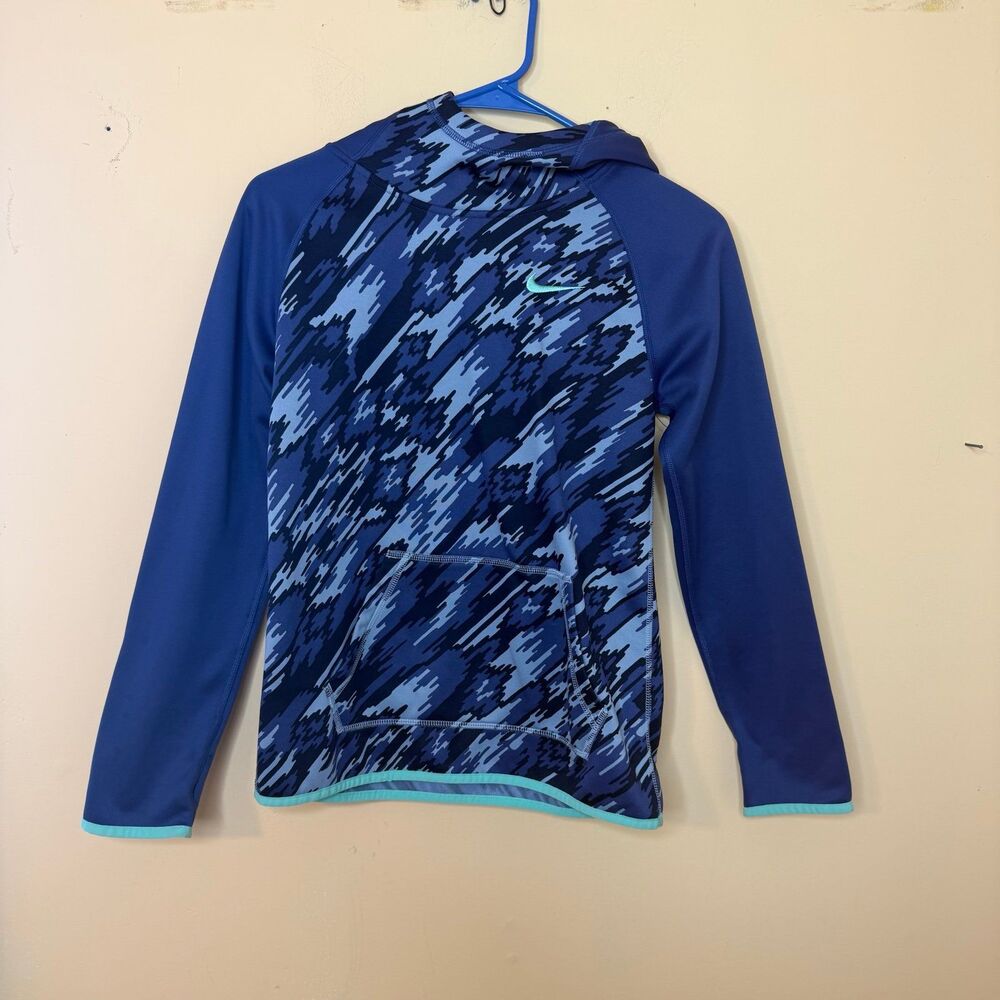 Nike Therma-Fit Hoodie Sweatshirt Athletic Navy Teal  Youth Girl's Large